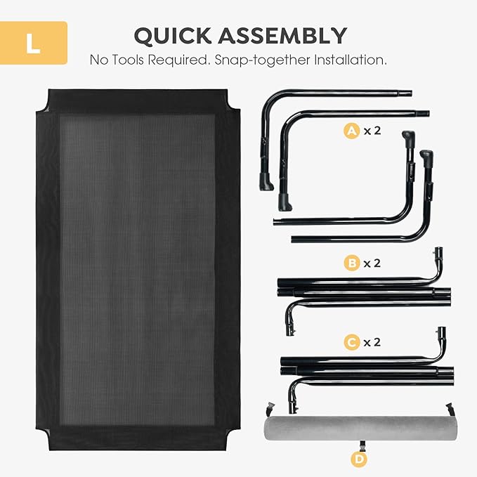 Veehoo Large Elevated Dog Bed, Outdoor Raised Dog Cot Hammock Bed with One-Sided Removable Headrest Bolster, Cooling Breathable Washable Teslin Mesh, Off Ground, Anti-Slip, L, CWC2204BCP