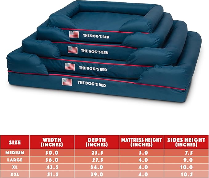 The Dog’s Bed, XXL Blue Oxford with Red Trim USA Flag Dog Bed 51.5x39, Memory Foam, Pain Relief: Arthritis, Post Surgery, Lameness, Supportive, Calming, Waterproof Washable Cover, Veterinary Approved