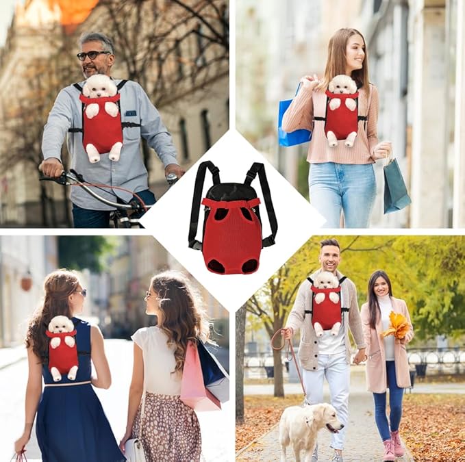 FEimaX Dog Carrier Backpack Pet Legs Out Front Cat Travel Bag, Adjustable Puppy Backpacks Carriers Hands-Free for Small Medium Dogs Cats Hiking Traveling Camping Daily Walking (Medium, Red)
