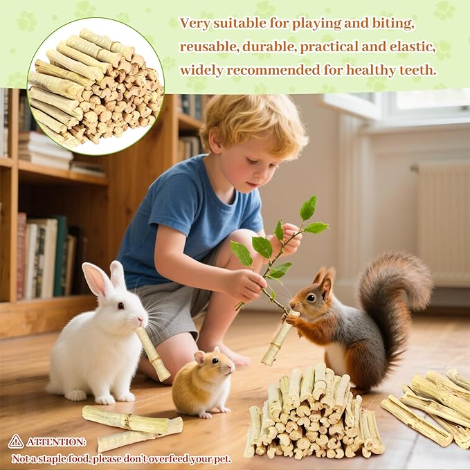 2lb Natural Sweet Bamboo Chew Toys for Small Pets - Organic Molar Sticks with Xylose & Vitamins for Rabbit, Guinea Pig, Hamster - Dental Care & Chewing Entertainment