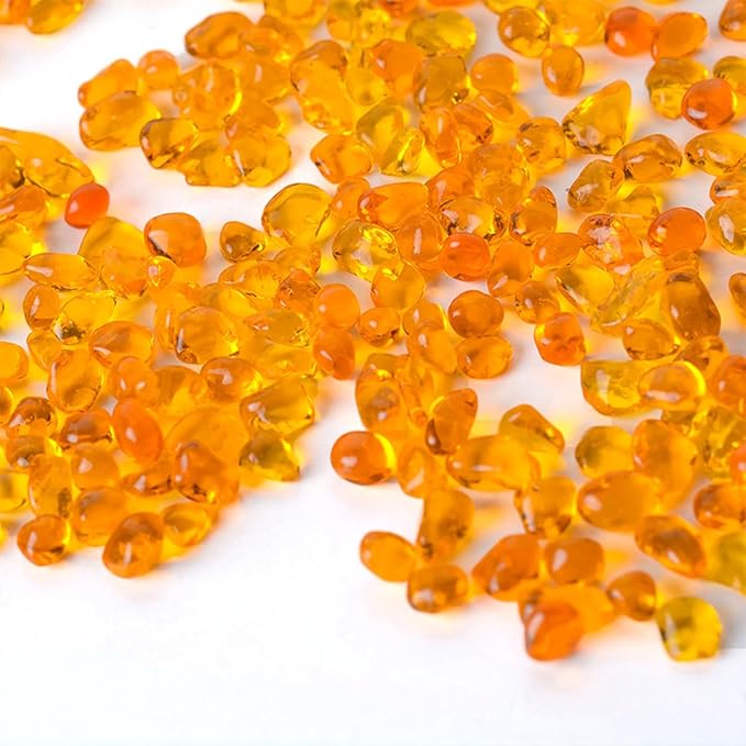 1 Lb (460 g) Orange Sea Glass Stones Irregular Rainbow Glass Pebble Decorative Rock Quartz Tumbled Gemstone Chips for Aquarium Decoration/Vase Filler/Jewelry Making/Handwork Craft/Gems Display