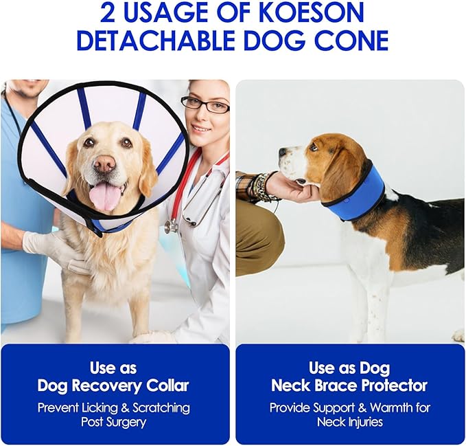 KOESON Dog Cone XL, Soft Cones for Large Dogs, Lightwieght and Clear Dog Collars & Cones to Stop Licking After Surgery, Breathable Pet Recovery Cones E-Collar for Extra Large Dogs, Blue XL