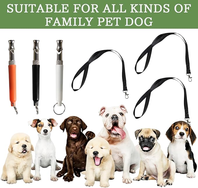 3 PCS Dog Whistle to Stop Barking Neighbors Dog, Adjustable Ultrasonic Wave Silent Dog Whistle, with Lanyard, Small and Portable, Suitable for All Dog Breeds (Black+White+Orange)