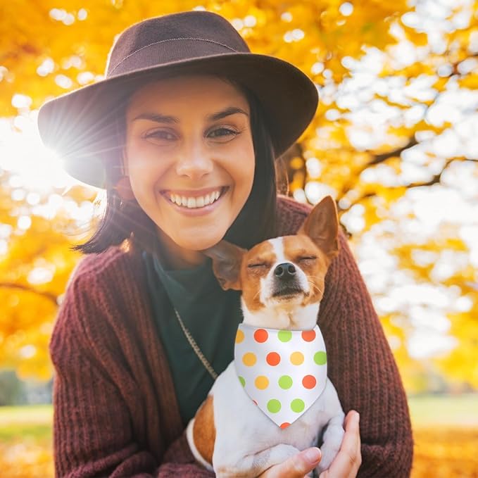 100 Pieces Fall Dog Bandanas Bulk Colorful Autumn Bandanas for Dogs with Polka Dot Stripe Wave Patterns for Pets Doggies Fall Autumn Thanksgiving Party Costume Accessories