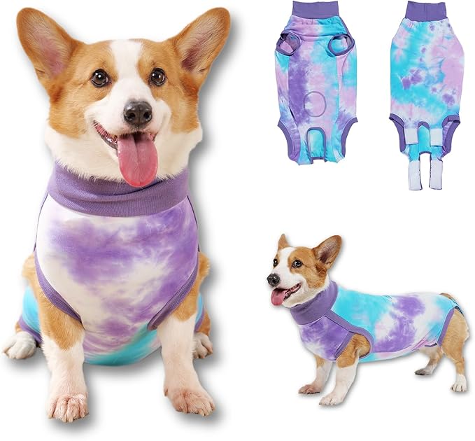 Breathable Dog Recovery Suit for Male/Female, Retro Sky Dye Dog Onesie for Abdominal Wounds, Cone E-Collar Alternative After Surgery to Anti-Licking, Professional Surgery Suit for Dogs