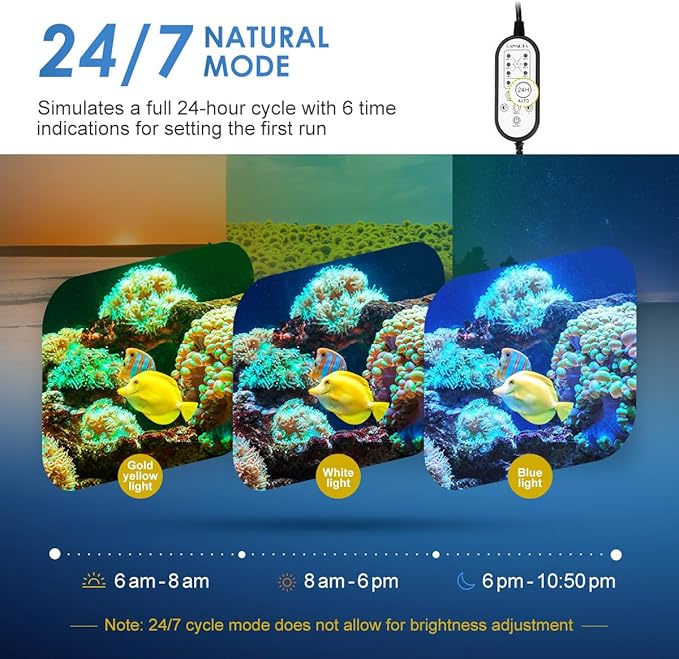 Aquarium Light,22W 24/7 Natural Mode,9 Light Modes(Water Grass Mode & 7 Colors & Cycle),Adjustable Timer and 7 Color Brightness - with Expandable Mounting Bracket for 24~30IN Fish Tank