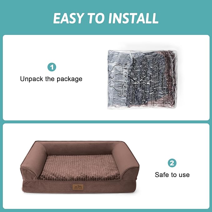 Orthopedic Dog Beds for Medium Size Dog, Pet Couch for Dog Cat, Supportive Foam Bolster Sofa with Waterproof Lining Cover, Anti-Slip, Comfort, Washable, 30x20x7.5 in, U Shape, Brown