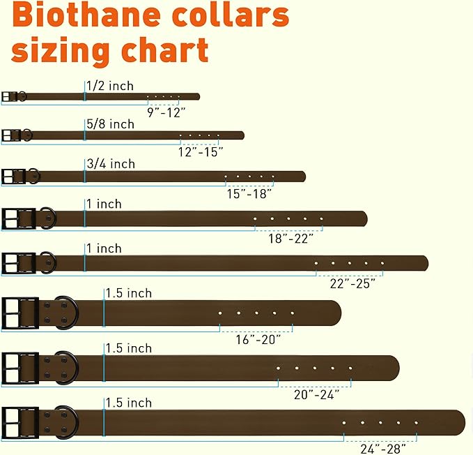 Dogline Biothane Waterproof Dog Collar Strong Coated Nylon Webbing with Black Hardware Odor- Proof for Easy Care Easy to Clean High Performance Fits Small Medium or Large Dogs, Dark Chocolate Brown