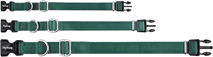 Hyhug Small Dog Collar Quick-Release Green| Heavy-Duty Nylon Puppy Collar, Adjustable & Durable Pet Supplies for Boy & Girl Dogs (Small, Dark Green)