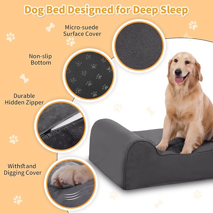 Orthopedic Dog Beds for Large Dogs, 7" Memory Foam Dog Beds with Waterproof Liner, Chew Proof Microsuede Cover, Removable and Washable, Nonskid Bottom, 48"x30" L Grey