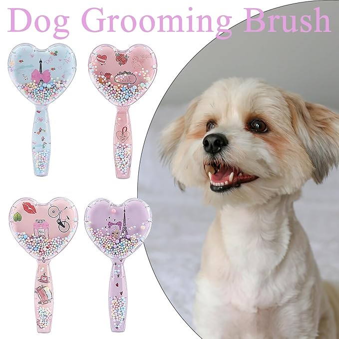 Small Dog Brush, Soft Dog Grooming Comb for Shih Tzus, Yorkies, Maltipoos, Maltese, Love Shape Puppy Massaging Pet Hair Brush, Cat Brush, for Small Dogs Cats of All Hair Types (Pink Blue)