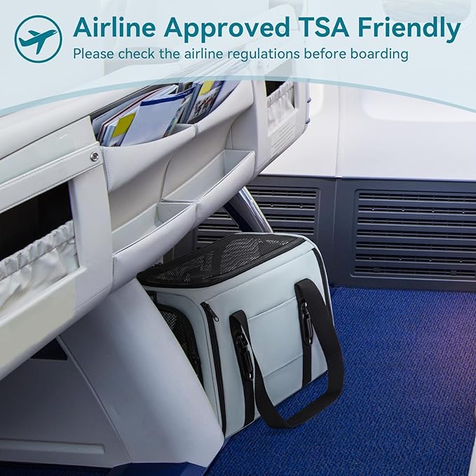 PETSFIT Soft-Sided Cat Carriers & Car Seats with Patent Safe Buckles, Clip-On Harness,18"x11"x11" Airline Approved Pet Carrier - 9 lbs Capacity (Cyan Blue)