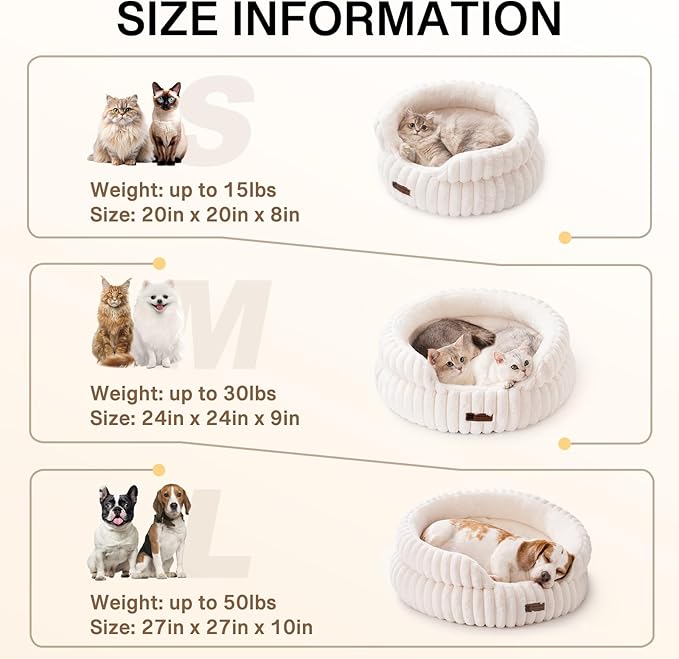 MEWOOFUN Washable Small Dog Bed, Cat Beds for Indoor Cats with Anti-Slip Bottom, Round Pet Bed for Puppy and Kitten (Beige, 24"x24"x9")