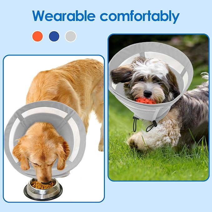 SAWMONG Soft Dog Cone for Large Dogs, Adjustable Pet Recovery Collar to Stop Licking, Comfy Elizabeth E-Collar for Dogs After Surgery Alternative (XL,Grey)