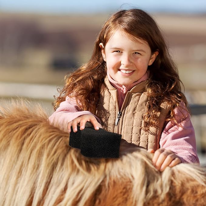 Eaasty 3 Pcs Horse Groomer Sponge Scrubber Massager Horse Grooming Brush Kit Supplies Large Soft Care for Cleaning Washing Bathing, Black, 4.33 x 7.87 x 2.56 Inch