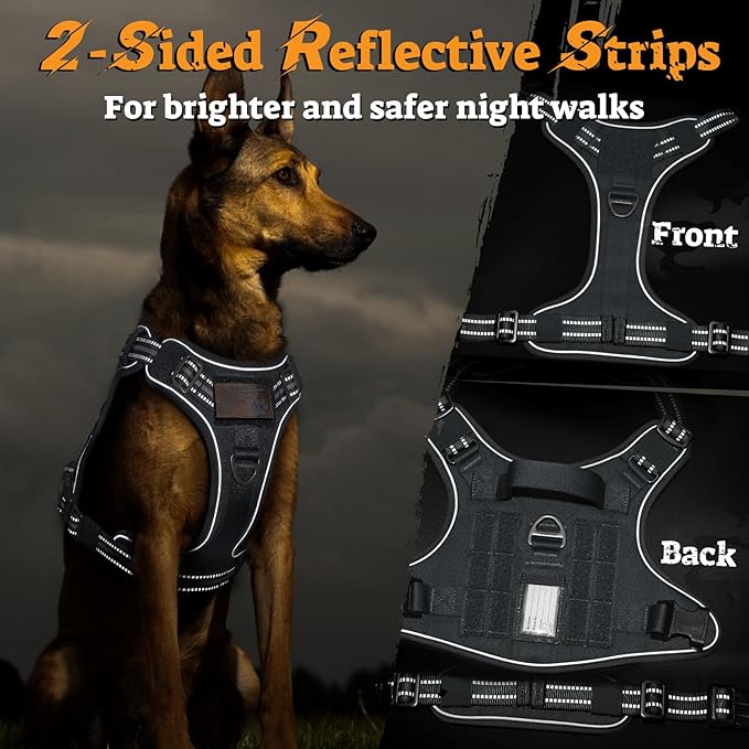 rabbitgoo Dog Harness for Large Dogs No Pull, Tactical Service Pet Vest with Molle and Control Handle, Adjustable and Reflective Military Harness for Easy Walking and Training, Grey, L