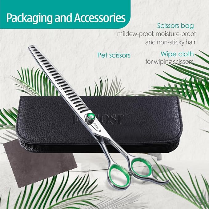 Professional Chunkers Shears for Dogs 7 inch Thinning Shears for Dogs Cats Pet Grooming Scissors Japanese 440C Stainless Steel 70% Thinning Rate 18 Teeth Green Clover