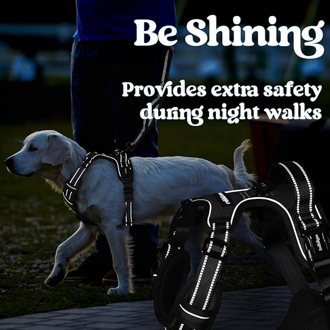 rabbitgoo Dog Harness for Large, No Pull Pet Harness with 3 Buckles, Adjustable Soft Padded Vest with Control Handle, Walking Reflective Pet Vest for Extra Large Dogs, Black, XL