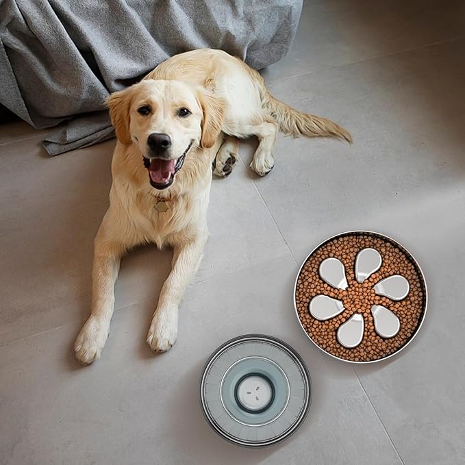 Slow Feeder Dog Bowls Large Breed 3Cups, Food Grade 304 Stainless Steel Dog Bowls with Non-Slip Base, Maze Pet Dish to Slow Down Eating, Metal Slow Feeder Dog Bowl