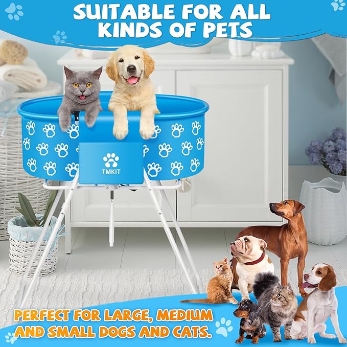 Dog Bathtub, Elevated Dog Bath Tub for Pet Bathing Shower and Grooming. Portable, Foldable with Safety Lock, Professional Pet Dog Washing Station for Small, Medium, Large Dogs Cats, No Backache