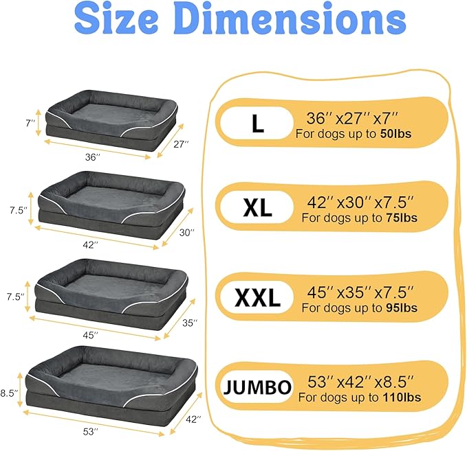 Washable Orthopedic Large Dog Bed - Removable Orthopedic Dog Beds XL with Bolster for Extra Large Dogs with Washable Cover and Non-Slip Bottom