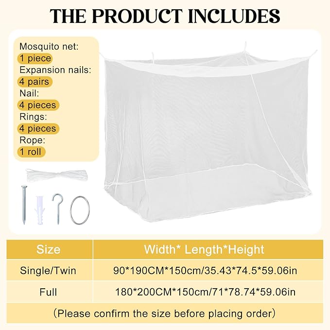 4 Corners Mosquito Net for Mosquiteros para Camas Bed Canopies Netting Bed Drapes Rectangular Mosquito Mesh for Camping Home Outdoor Travel(White,L78 X W71 X H67 Inch,No-Opening)