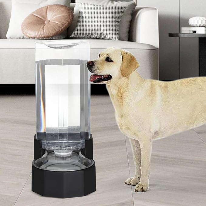Sfozstra Large Dog Water Dispenser: 9L Automatic Black Water Feeder with Stainless Steel Bowl - Without Filter - Gravity Design for Multiple Pets Indoor/Outdoor