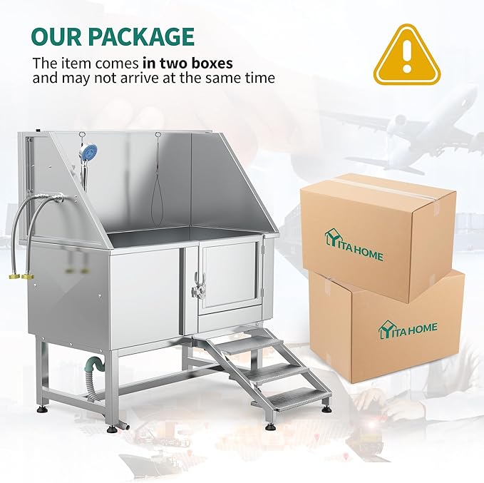 YITAHOME Professional Dog Bathtub 50in, Stainless Steel 304 Pet Grooming Station with Right Door & Floor Grate, Ideal for Large to Small Pets, Indoor & Outdoor Use