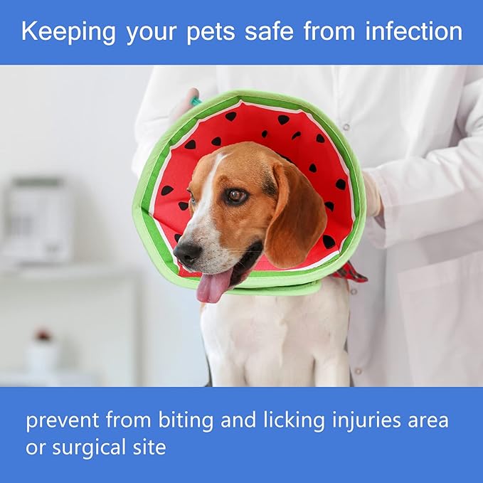 Soft Dog Cone, Lightweight Elizabethan Collar for Dogs, Adjustable Soft Cones for Dogs/Cats to Stop Licking After Surgery, Cute Watermelon Cone of Shame Alternatives for Pets (X-Small)