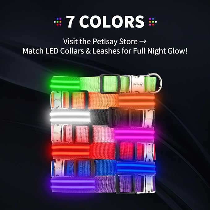 LED Dog Collar with Metal Buckle - USB Rechargeable Glow Collar for Dogs, Waterproof Light Up Dog Collar w/Reflective Strips - Adjustable Night Safety Collars by PetIsay(Green,Large)
