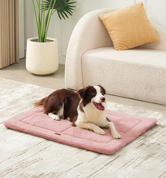 MADE 4 PETS Dog Crate Pad Bed for Small Dogs, Washable & Reversible, Anti-Slip Kennel Mat for Cozy Sleeping, Soft Fluffy Dog Bed for Indoor & Outdoor Use, 24"x18", Pink