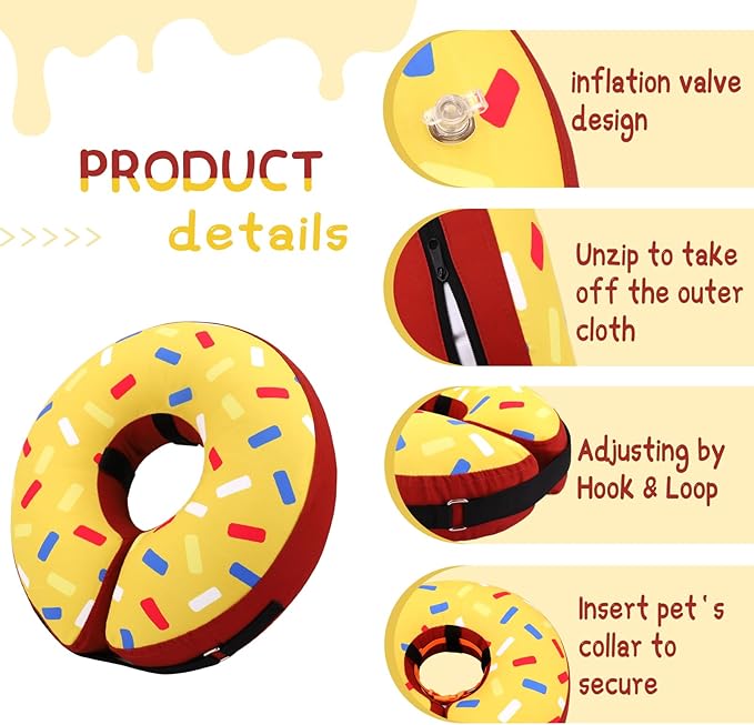 Supet Inflatable Cone Collar Alternative After Surgery, Neck Donut for Recovery, Soft E-Collar for Neuter - Small Medium Large Dogs