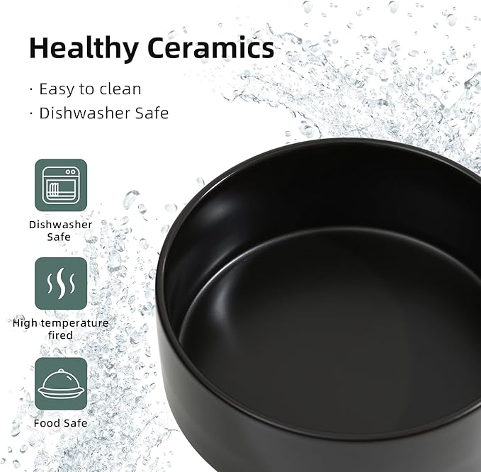 Ceramic Raised Double Bowls Set with Stand, 2 Heights Elevated, Food & Water Bowls for Small Breed Dogs, Cats, Kitty, Weighted Dog Dishes, Pet Bowls(5.1'',13.5oz, Black)