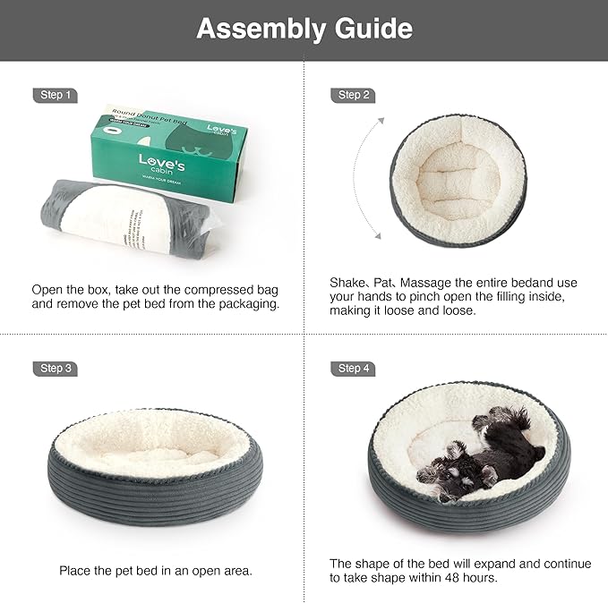 Love's cabin Round Donut Cat and Dog Cushion Bed, 25in Pet Bed for Small or Medium Dogs, Anti-Slip & Water-Resistant Bottom, Soft Durable Fabric Pet Beds, Washable Calming Cat Bed BluishGrey Stripe