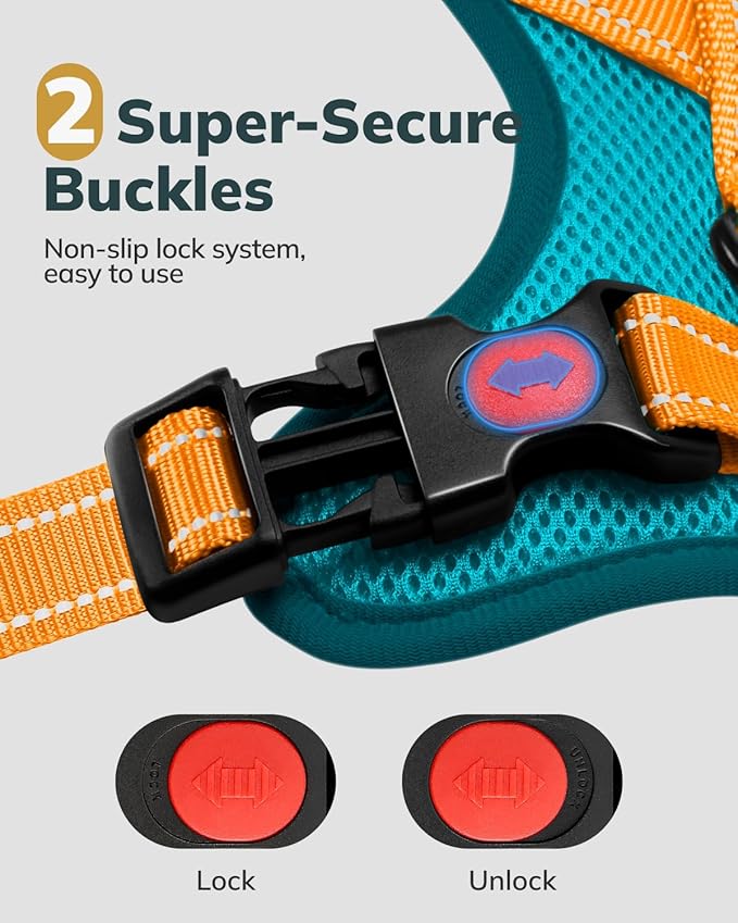 MIDOG No-Pull Dog Harness | Adjustable & Reflective Pet Harness Leash Set for Small Medium Large Dogs Walking, Training| No Choke, Front Clip, Soft Padded Vest with Easy Control Handle - Blue, XL