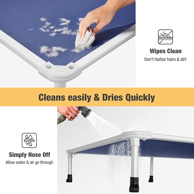 Veehoo Chew Proof Elevated Dog Bed - Cooling Raised Pet Cot - Silver Aluminum Frame and Durable Textilene Mesh Fabric, Unique Designed No-Slip Feet for Indoor or Outdoor Use, Blue, Medium, CWC2003