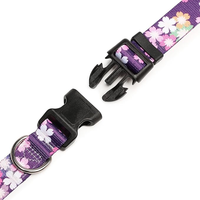 Mercano Adjustable Dog Collar - Special Design Patterns, Soft Nylon Comfortable Sturdy Pet Collar for Small Medium Large Dogs (S, Floral Pink)