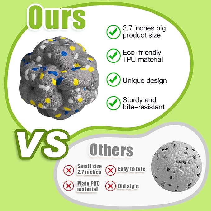 Upgrade Dog Balls Interactive Toys for Aggressive Chewers, Indestructible Tennis Durable Bouncy for Fetch Game, Lightweight Floating, Grey