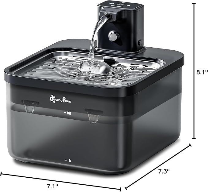 DownyPaws Cat Water Fountain Stainless Steel Cordless, 84oz/2.5L Fursink Wireless Pet Water Fountains for Cats Indoor, Battery Operated Cat Drinking Fountain, Ultra Quiet Pump, BPA-Free, Black