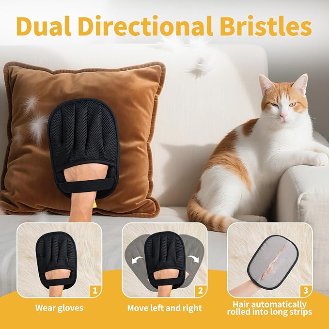 Pet Hair Removal Glove, Cats Dogs Grooming Gloves Pet Hair Removal Tool, 2025 Upgrade Reusable Pet Hair Remover Glove(1 Pet Grooming Glove & 1 Cleaning Glove)