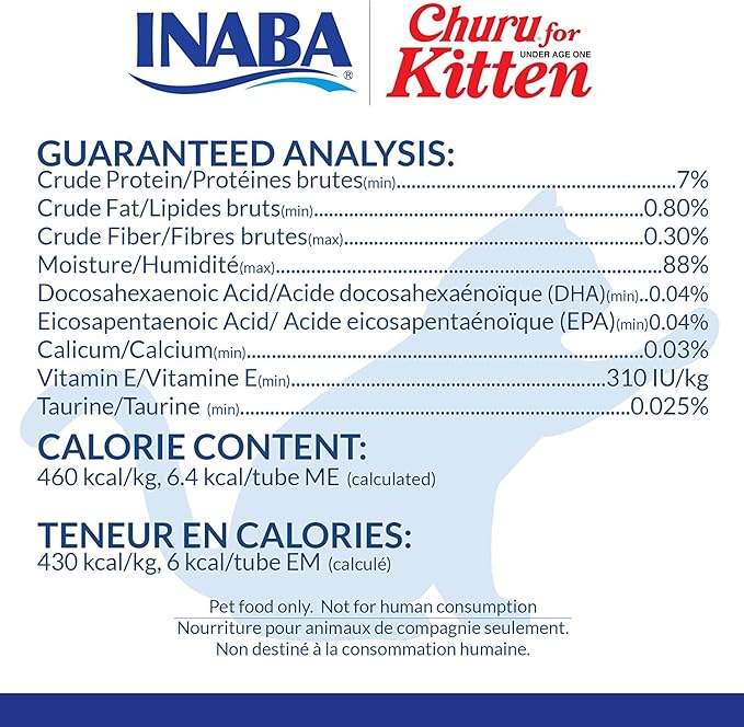 INABA Churu for Kittens, Grain-Free Creamy, Purée Lickable Cat Treats with DHA, EPA, Vitamin E & Taurine, 0.5 Ounces Each, 48 Tubes (4 per Pack), Tuna Recipe