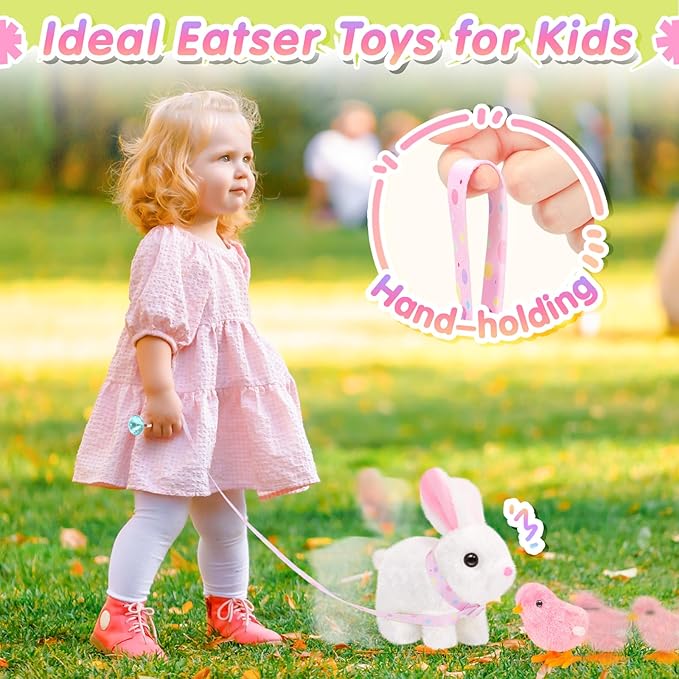 Tagitary Plush Toys Interactive Bunny for Kids That Wiggling Ears,Hopping,Twitching Nose with Sounds,Realistic Rabbit Toy with Leash,Golden Egg,Wind Up Toys,Easter Birthday Gift for Toddlers