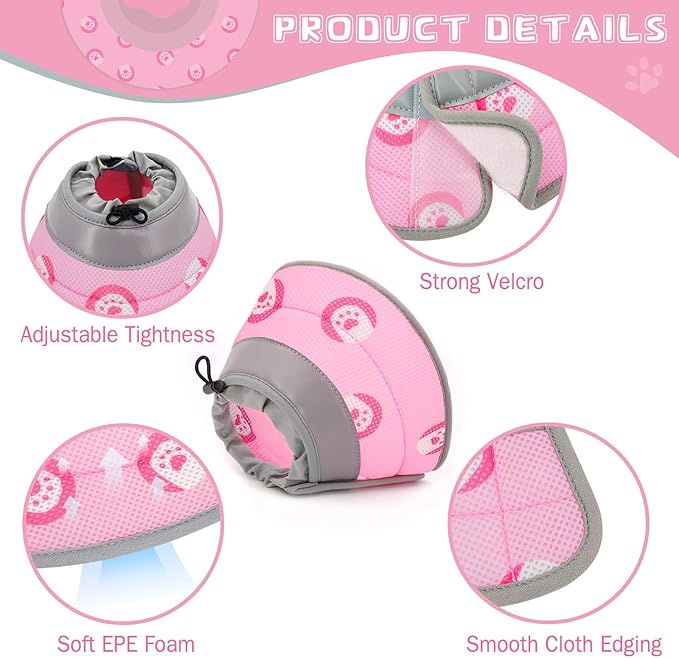 Cat Cone Collar Soft to Stop Licking After Surgery Cat Recovery Collar for Small Large Cats Adjustable Elizabethan Collar