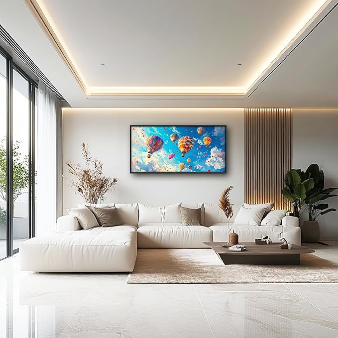 Hot Air Balloon Large Wall Art for Living Room, Framed Oversized Hot Air Balloon Wall Decor Colorful Sky Canvas Painting Modern Artwork for Living Room Bedroom Office Dinging Room 60"x30"