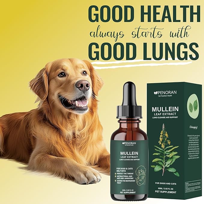 Pet Mullein Leaf Extract Drops for Dogs & Cats Hoarseness, Cough, Easy Breathing, Lung Cleanse and Support, Better Lungs, Soothes Throat Discomfort - 100% Natural and Efficient 