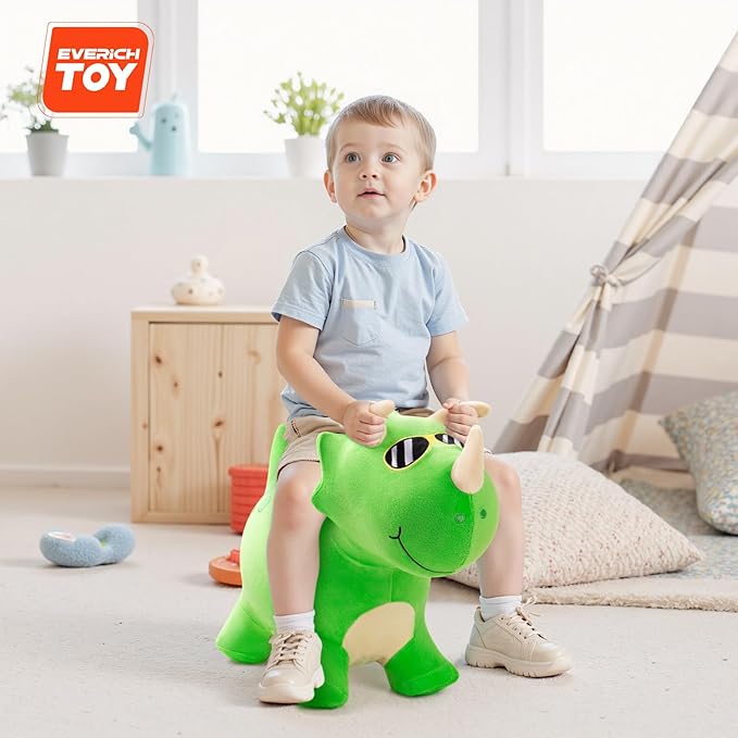EVERICH TOY Bouncy Horse Dinosaur Toys, Inflatable Bouncing Animal Hopping Toys, Outdoor Indoor Ride on Bouncer, Boys Girls Birthday Gift for 18 Month 2 3 4 5 6 Year Old Kid- Plush Dinosaur Toy