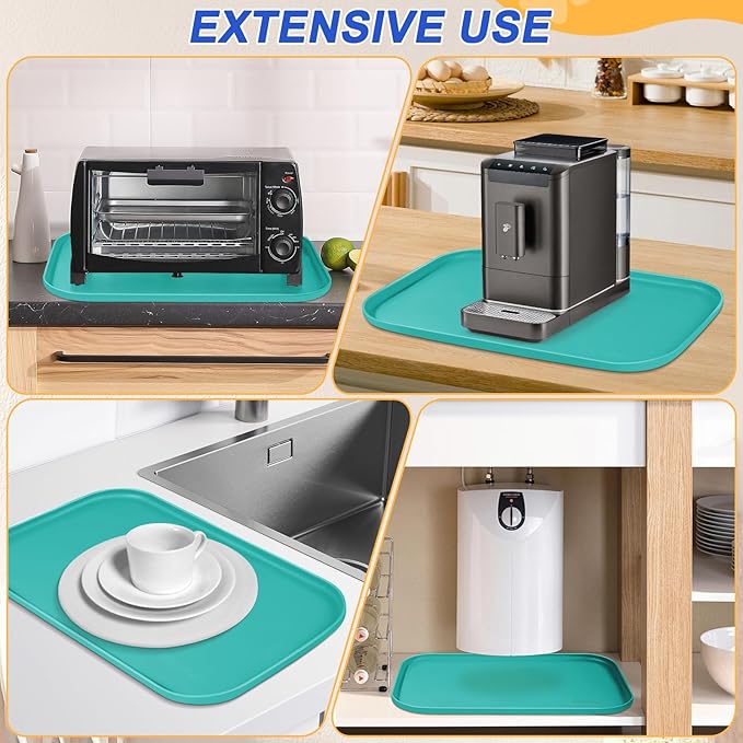 Silicone Pet Feeding Mat with Raised Edge for Food and Water, Dog Bowl Mats, Cat Bowls Placemat with High Lip for Floor Waterproof, Rubber Tray for Cats and Dogs 19 x 12 x0.7 Dark Turquoise