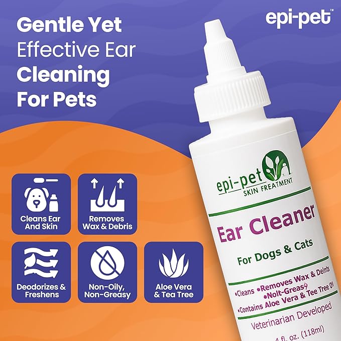 Dog & Cat Ear Cleaner Solution with Aloe Vera & Tea Tree Oil – Removes Itchy Ear Wax, Debris, Odor – Ears Wash, Drops & Flush for Pets, Dog Ears Cleaning, Cat Cleaner (4 oz- Pack of 3)