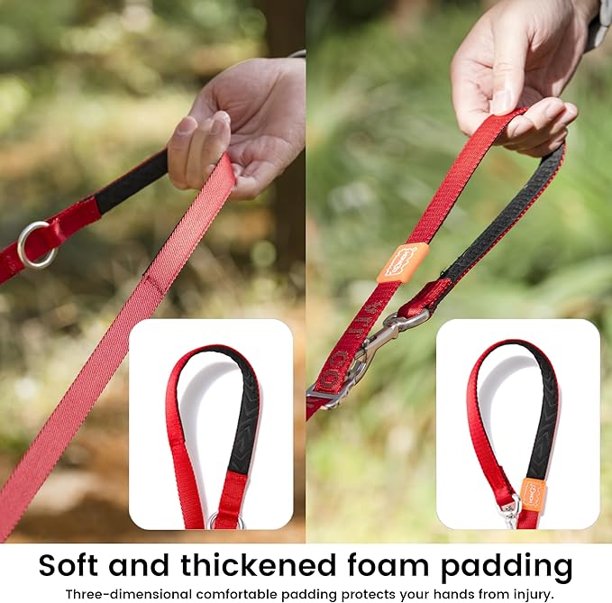 HOWGO 8-in-1 Multifunctional Hands Free Dog Training Leash with Padded Handle, 8.5 FT Nylon Adjustable Length, Lightweight Aviation Aluminum, Crossbody Waist Leash for Puppy Medium Large Dogs (Red)