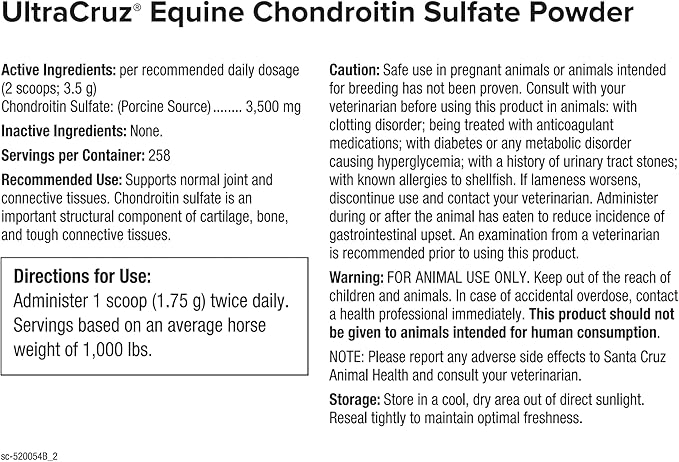 UltraCruz Equine MSM, Glucosamine Sulfate and Chondroitin Sulfate Horse Joint Supplement Bundle, 4 lb Each MSM and Glucosamine, 1 lb Chondroitin, Powders